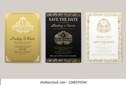 Set of flags with classic strict ornaments. Banners with design for business. Certificate pages for successful people. Luxurious template for decorating invitations