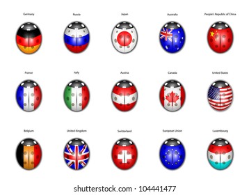 set of flags of countries in the form of ladybirds