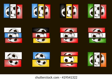 Set flags country and  soccer balls. Vector illustration