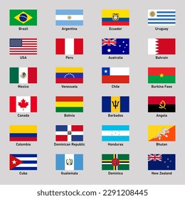 Set of flags of different american countries in flat style.