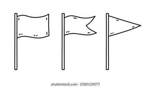 A set of flags of different shapes isolated on white background. Vector hand-drawn illustration in doodle style. Perfect for cards, decorations, logo, various designs.