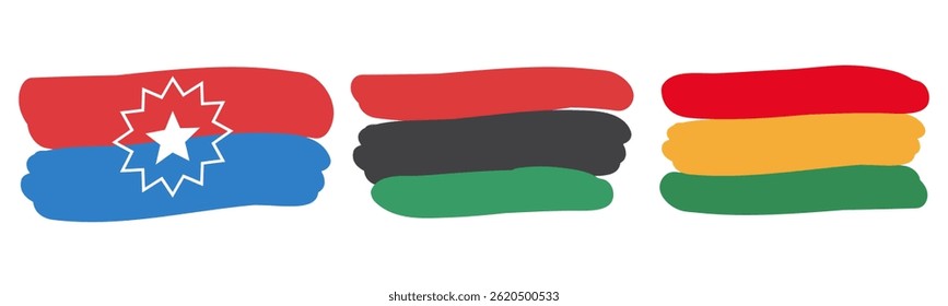 Set of flags, emblems, badges on Juneteenth. Flat vector design. Hand drawn illustration on white background.