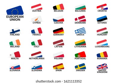 Set the flags of European Union countries, member states of EU, vector illustration isolated on white background