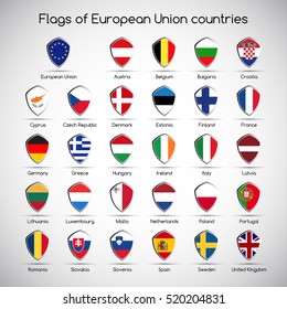 Set the flags of European Union countries, symbol shield for your infographic, vector illustration