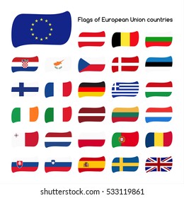 Set the flags of European Union countries, member states in 2016, vector illustration isolated on white background
