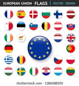 Set of flags european union and members in botton stlye,vector design element illustration
