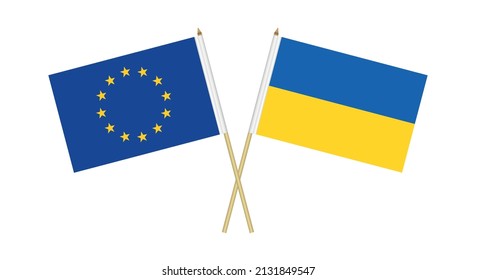 Set of Flags of the European Union and Ukraine. Vector illustration