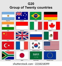 Set flags G20 with names. Vector illustration