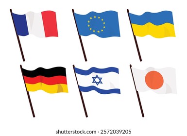 Set of flags. Glossy buttons. All elements and textures are individual objects. Vector illustration scale to any size. International travel symbols, geography or language