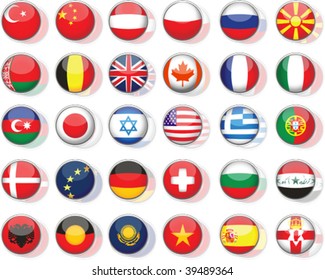 Set of flags. Glossy buttons. All elements and textures are individual objects. Vector illustration scale to any size.