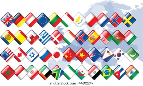 Set of flags. Glossy buttons. All elements and textures are individual objects. Vector illustration scale to any size.