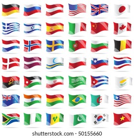 Set of flags. Glossy buttons. All elements and textures are individual objects. Vector illustration scale to any size