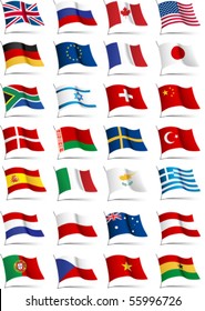 Set of flags. Glossy buttons. All elements and textures are individual objects. Vector illustration scale to any size