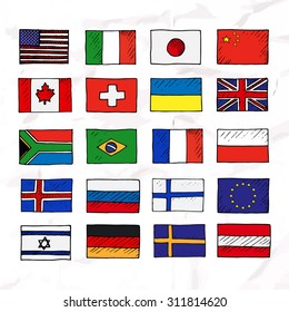 Set of flags. Hand drawn.