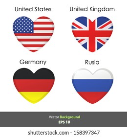 Set of flags heart. Vector design