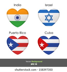 Set of flags heart. Vector design