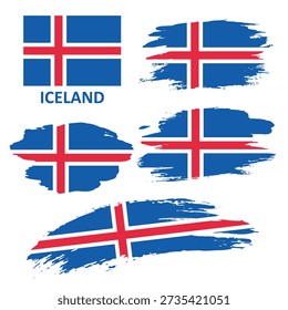 Set of flags of Iceland. Flags of Iceland painted with a brush in a grunge style.