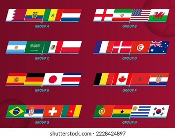 Set of flags of the international soccer tournament in 2022, the concept of the flag. Vector set.