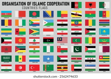 Set of flags of Islamic countries with country name vector design, OIC countries flags, flags icon