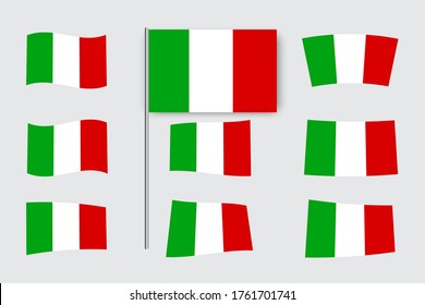 Set of flags of Italy. Vector italian badges. Flat isolated symbols of Rome. European wavy signs without flanks.