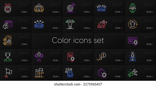 Set of Flags, Leadership and Change clothes line icons. Include Fitness app, Winner, Approved icons. Arena stadium, Best result, Flag web elements. Sports arena, Diploma, Success. Vector