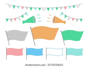 A set of flags, megaphones and garlands, essential items for events and sales. Available in a variety of colors, so please choose your favorite color.