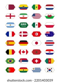 Set Flags Of The National Football Team. Soccer Team Flag Icon Isolated. Vector Illustration.