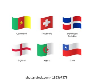 Set of flags over isolated white background