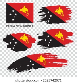 A set of flags of Papua New Guinea. The flags of Papua New Guinea are painted with a brush. The flags are in grunge style.