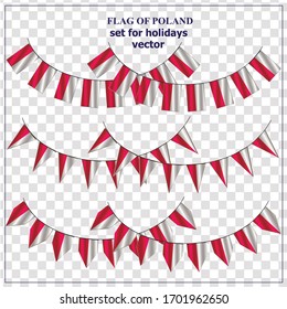 Set with flags of Poland with folds. Colorful illustration with flags for design. Illustration.