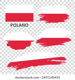 A set of flags of Poland. Polish flags are hand painted with a brush. Flags in grunge style. 