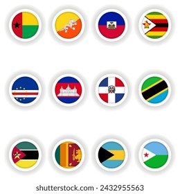 Set of flags in a round button of different countries.