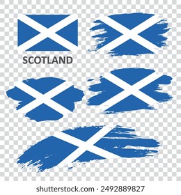 Un conjunto de banderas de Escocia pintadas con un pincel a mano. La bandera de Escocia. Banderas en estilo grunge.