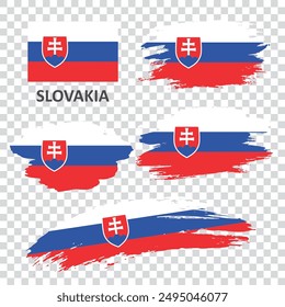A set of flags of Slovakia. The flag of Slovakia is painted with a brush. Flags in grunge style.