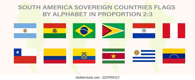 Set of flags of South American countries in proportion 2:3