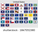 Set Flags of the states of USA , All United States regions flag collection