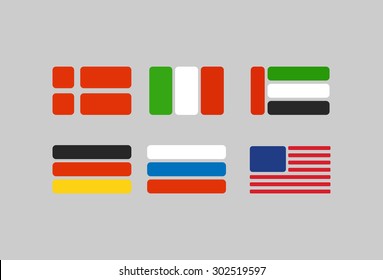 Set of flags, stylized flags from geometry: Russia, Germany. USA and Italy. Vector illustration