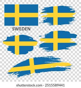 Set of flags of Sweden. The flag of Sweden is painted with a brush. Flag in grunge style.