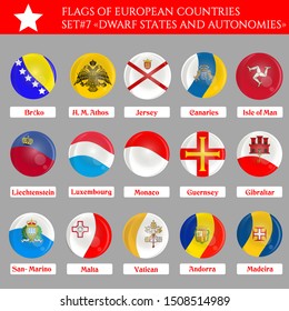 set of flags of tiny states of Europe and autonomous regions