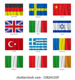 Set of flags with titles on the white background