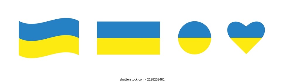 Set of flags of Ukraine. Heart. Circle. Vector graphics