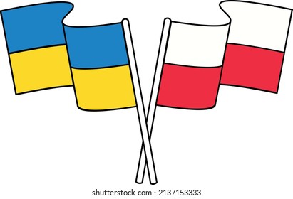 Eine Reihe von Flaggen, ukrainische und polnische Flaggen symbolisieren die Brüderlichkeit und die gegenseitige Unterstützung zwischen Polen und der Ukraine.