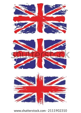 Set of flags of United United Kingdom with brush stroke or paint on white background vector illustration.