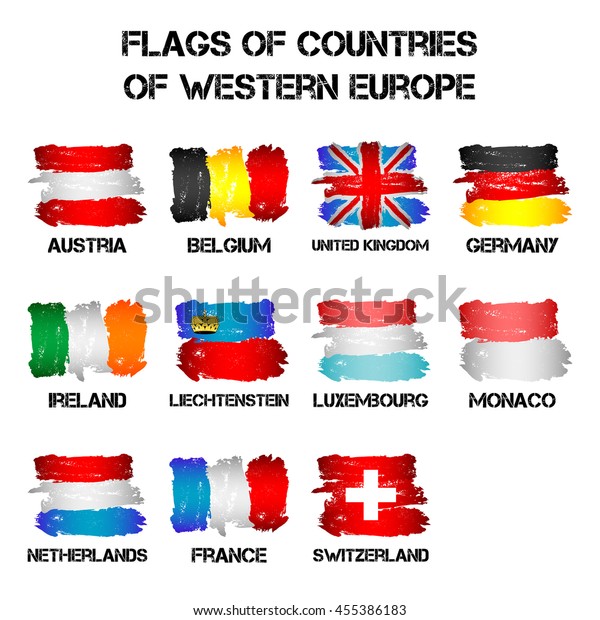 Set Flags Western Europe Countries Brush Stock Vector (Royalty Free
