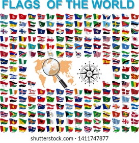 Set of Flags of world sovereign states signed by the countries names