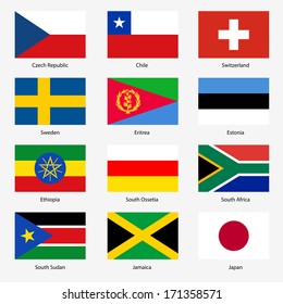 Set  Flags of world sovereign states. Vector illustration. Set number 17. Exact colors. Easy changes.