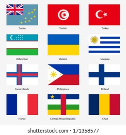 Set  Flags of world sovereign states. Vector illustration. Set number 16. Exact colors. Easy changes.