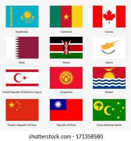 Set  Flags of world sovereign states. Vector illustration. Set number 7. Exact colors. Easy changes.