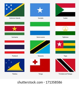 Set  Flags of world sovereign states. Vector illustration. Set number 15. Exact colors. Easy changes.