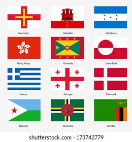 Set  Flags of world sovereign states. Vector illustration. Set number 5. Exact colors. Easy changes.